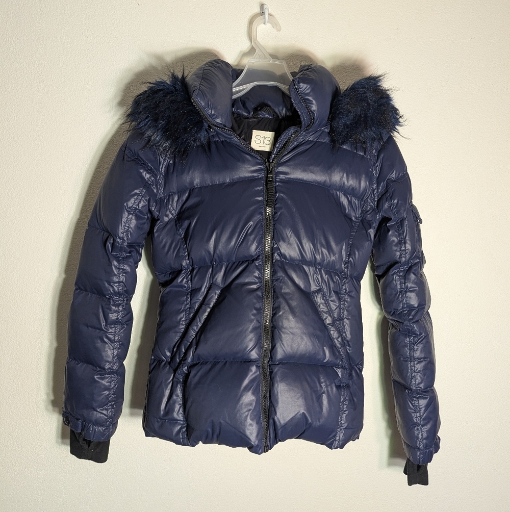 S13 Women's Kylie Down‎ Puffer Jacket Coat Parka Faux Fur Trimmed Hood Medium